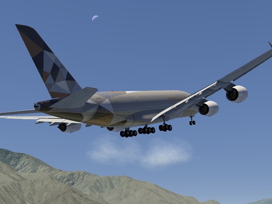 Etihad A380 departure out of Palm Springs KPSP