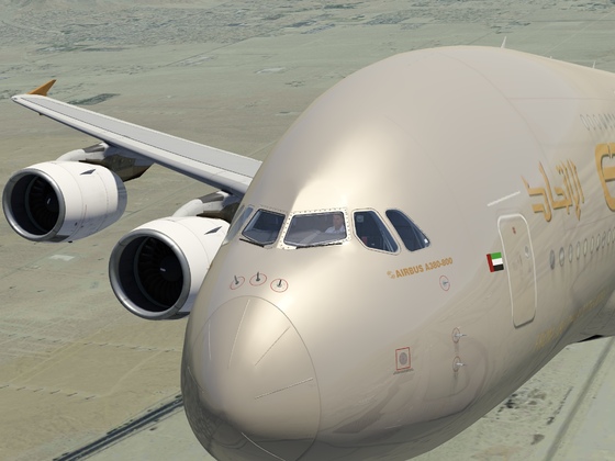 Etihad A380 departure out of Palm Springs KPSP