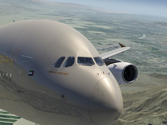 Etihad A380 departure out of Palm Springs KPSP