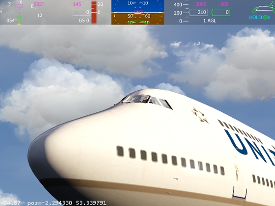 Zoom on ZE cockpit of the 747